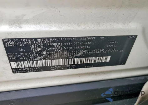 2022 Toyota Rav4 Xle Premium z USA, uszkodzony, nr VIN 4T3B6RFV9NU065186